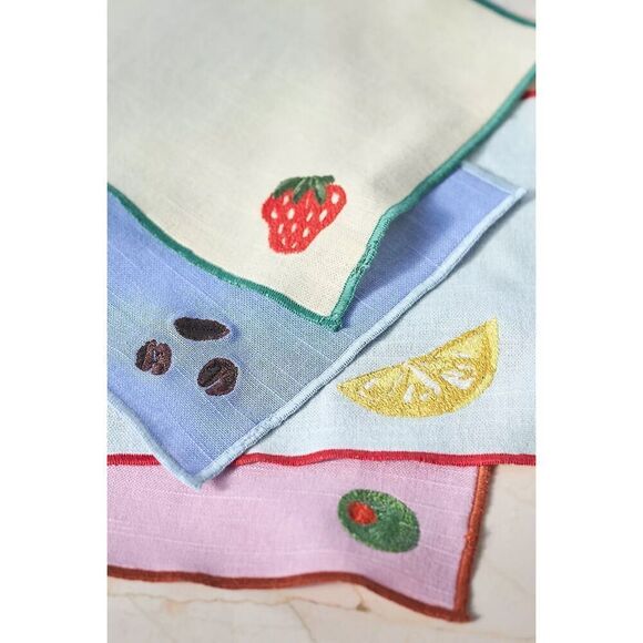 Anthropologie Pink Blue Happy Hour Cocktail Napkins Gift Set of 4 - Picture 3 of 5